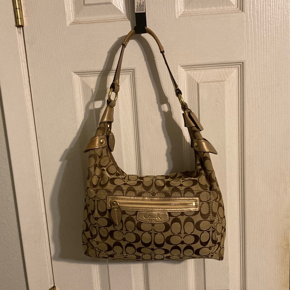 Coach Brown and Gold Signature Shoulder Bag